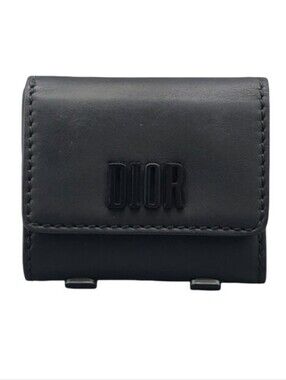 Dior Black Leather Trifold Wallet Purse Clutch Shoulder Bag Handbag Unisex